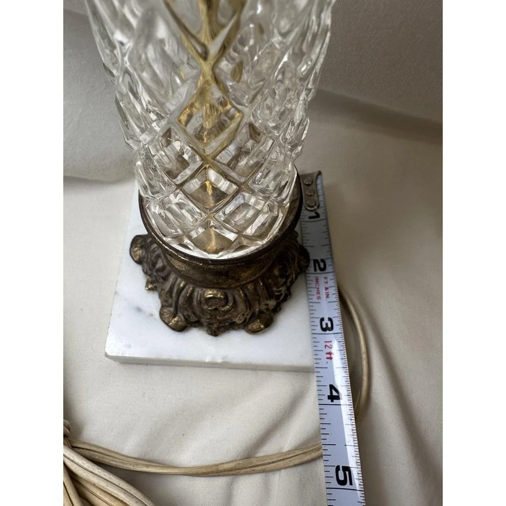 Vintage Glass Column Lamp White Marble Base Brass Hollywood Regency 15